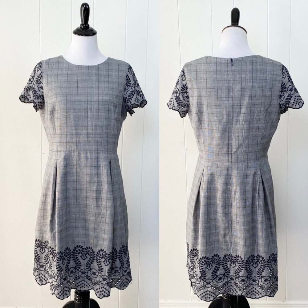 Brooks Brothers Gray Plaid Dress with Black Lace Trim